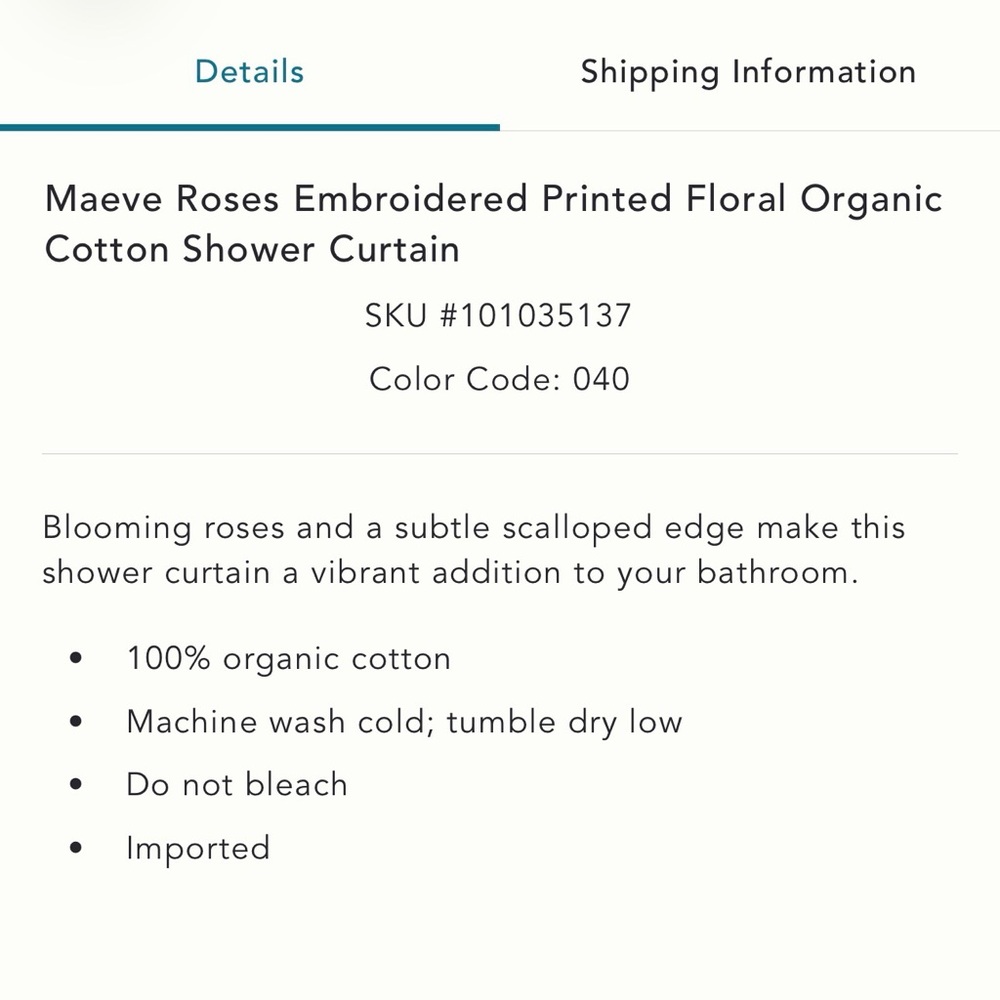 Anthropologie Floral Shower Curtain with Peach and Burgundy NWT - Picture 3 of 4
